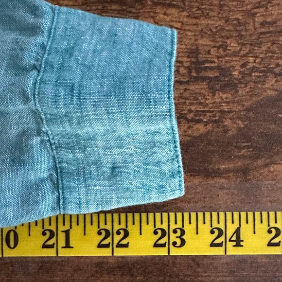 Baird McNutt J Crew 100 Irish Linen Shirt Teal Size XXS Beachy Boho Coastal EUC - Picture 5 of 8